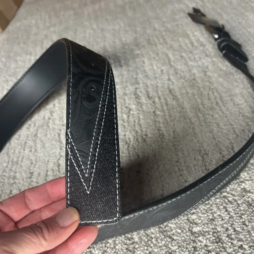 No Boundaries Women's Belt Black Vegan Embossed Leather Rose M/L NWT